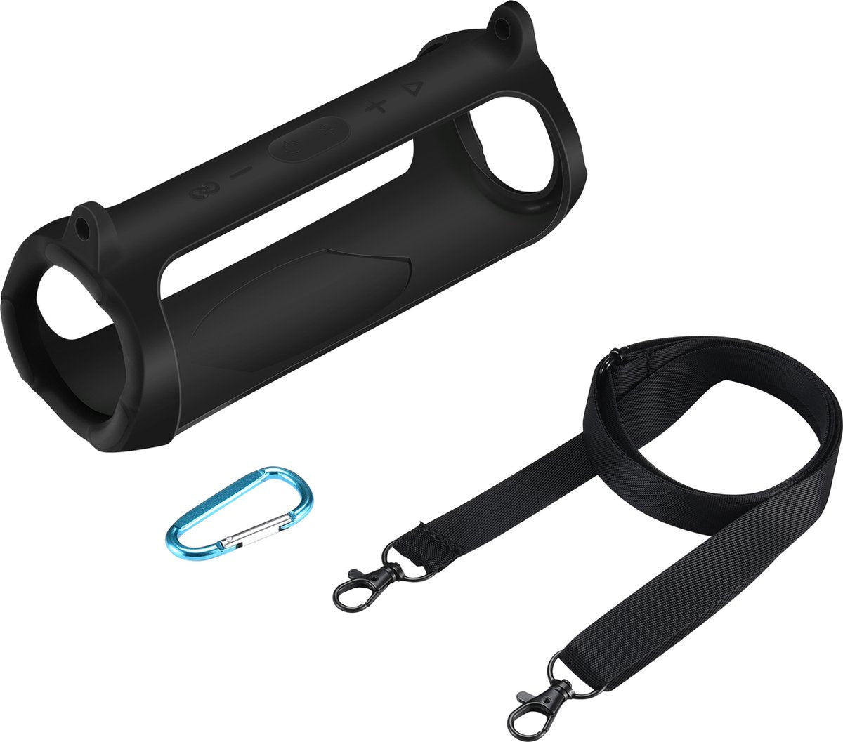 YONO Siliconen Hoes geschikt voor JBL Charge 5 – Case met Draagriem en Clip – Beschermhoes - Zwart