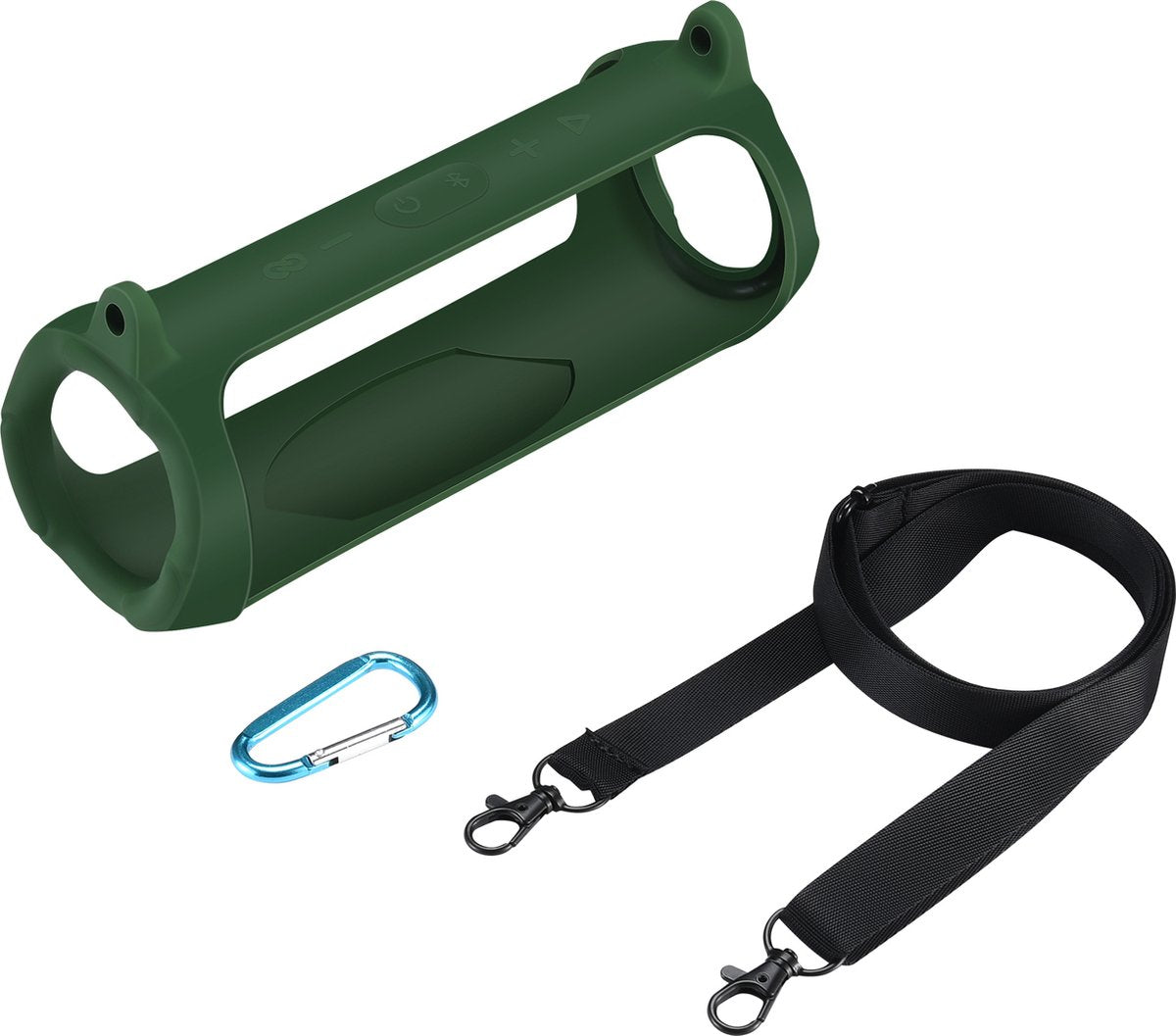 YONO Siliconen Hoes geschikt voor JBL Charge 5 – Case met Draagriem en Clip – Beschermhoes - Donkergroen