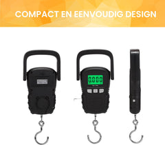 YONO Kofferweegschaal met Meetlint - Hangweegschaal tot 50kg - Bagageweegschaal - Bagageweger - Luggage Scale - Vis Weegschaal - Inclusief Batterijen en Rolmaat 120cm - Zwart