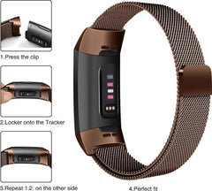 YONO Bandje geschikt voor Fitbit Charge 4/3 – Milanees – Bruin - Large