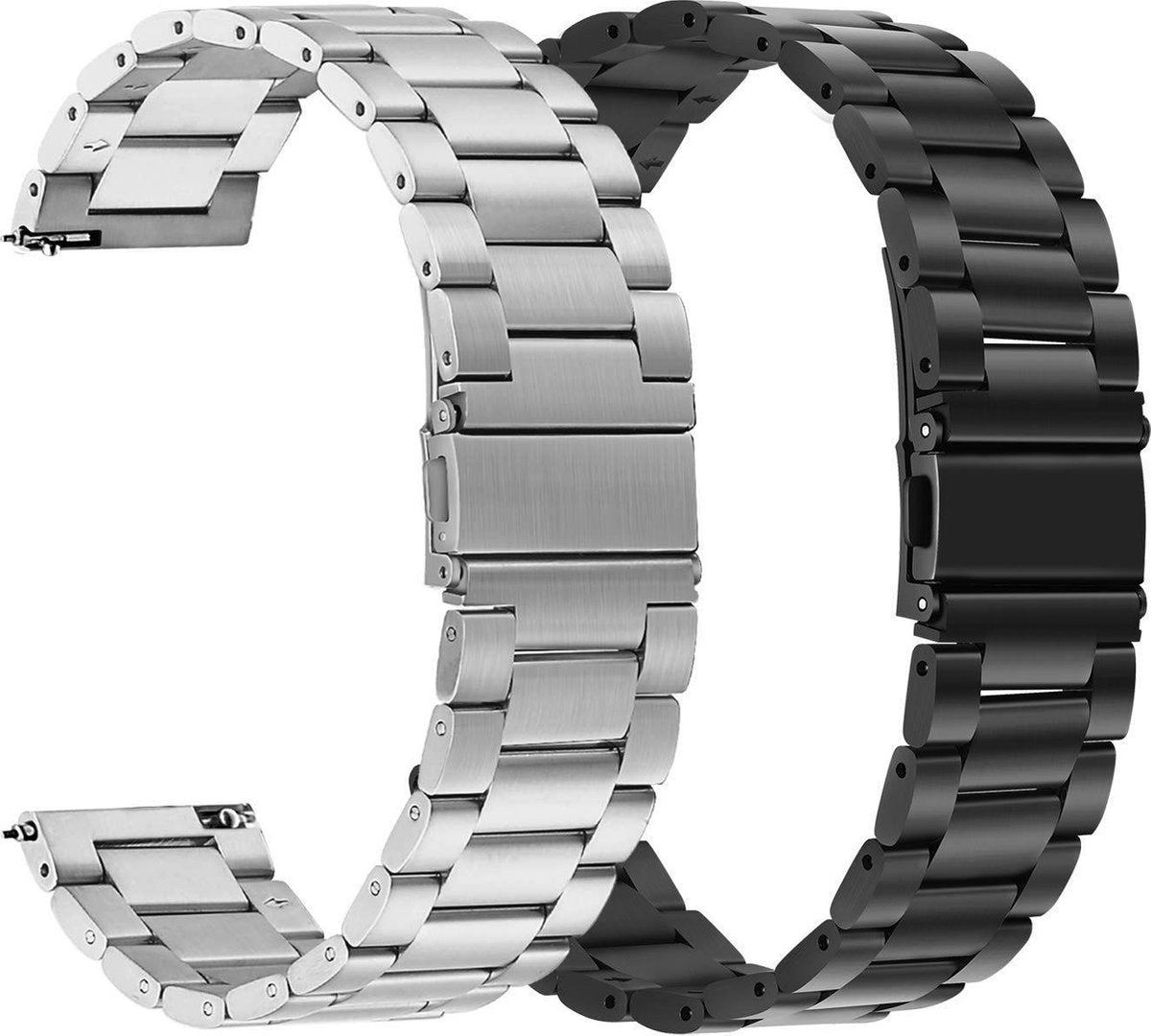YONO Schakel Bandjes 22mm - RVS Horlogebandjes geschikt voor Samsung Galaxy Watch 46mm – 45mm – Huawei Watch GT 2 / 3 (Pro) – Polar Grit X - Zwart en Zilver - 2-pack