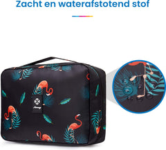 YONO Reis Toilettas Hangend met Haak - Geschikt voor Beauty, Make Up en Toiletartikelen – Travel Organizer – Cosmetica Tas voor Dames en Heren - Flamingo Zwart