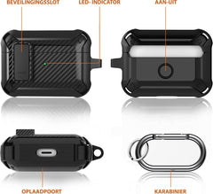 YONO Hoesje geschikt voor Airpods Pro 1 / 2 - Armor Case met Lock - Carbon