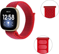 YONO Nylon Velcro Bandje geschikt voor Fitbit Versa 3 / Sense - Rood