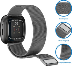 YONO Milanees Bandje geschikt voor Fitbit Versa 4 / Sense 2 – Grijs – Large