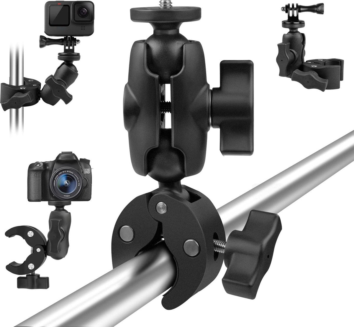YONO Buisklem geschikt voor GoPro en Action Camera - Roll Bar Mount - Super Clamp - Zwart