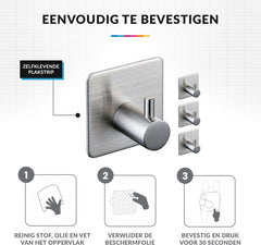 YONO Zelfklevende Haakjes – RVS Ophanghaakjes – Ultra Sterke Plakhaakjes – 4 Stuks – Zilver
