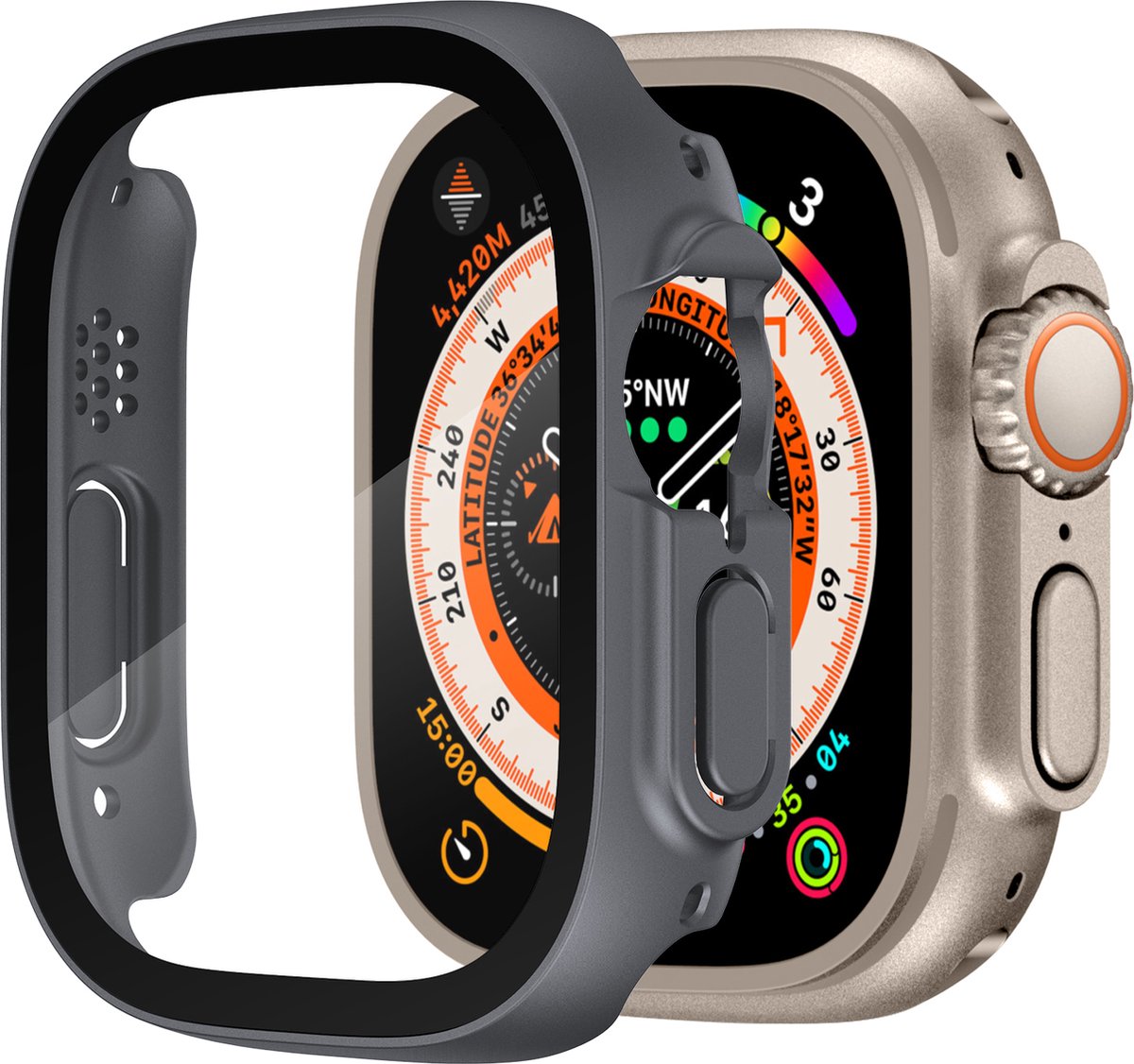 YONO Screen Protector Bumper geschikt voor Apple Watch Ultra (49mm) - Full Cover Case - Hoesje - Grijs