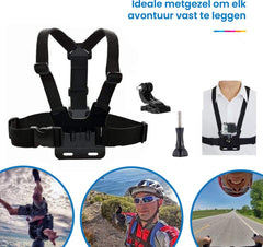 YONO Accessoires Set geschikt voor GoPro en Action Cams - Borst Harnas - Hoofdband - Stick - Mounts - Opbergzakje