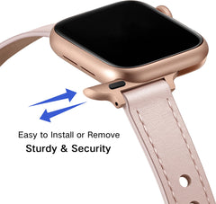 YONO Leer Stretto Bandje geschikt voor Apple Watch Series - Ultra (49mm) - 7 / 8 (45mm) - SE 6 5 4 (44mm) - 3 2 1 (42mm) - Lichtroze