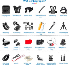 YONO Action Cam Accessoires Set XL - Geschikt voor GoPro Hero 8/9/10/11/12 - DJI Osmo Action 3/4 - Chest Mount / Stick / Case / Statief en meer - 70in1