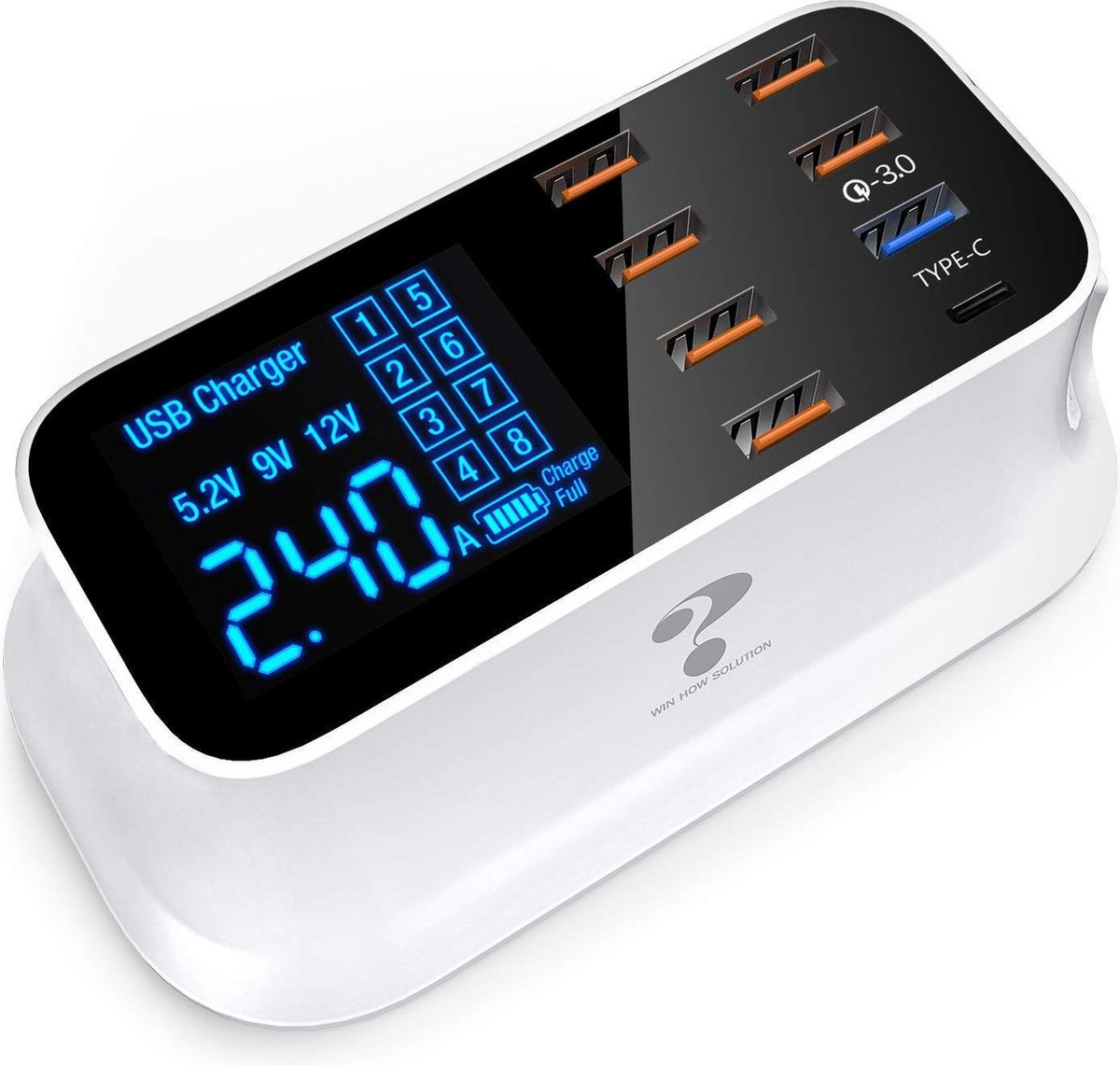 USB Lader met Voeding - Super Oplader - 3.0 Quick Charge - Hub - 8 Poorten met Stekker