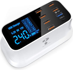 USB Lader met Voeding - Super Oplader - 3.0 Quick Charge - Hub - 8 Poorten met Stekker