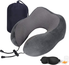 YONO Premium Nekkussen Set - Reiskussen Vliegtuig en Auto - Traagschuim Memory Foam - Inclusief Slaapmasker en Oordopjes Slapen - Donkergrijs