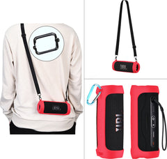 YONO Siliconen Hoes geschikt voor JBL Flip 6 / 5 - Case met Draagriem en Clip - Beschermhoes - Rood