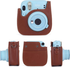 YONO Case geschikt voor Fujifilm Instax Mini 11 / 9 / 8 – Hoesje met Draagriem – Camera Tas - Bruin