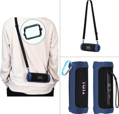 YONO Siliconen Hoes geschikt voor JBL Flip 6 / 5 - Case met Draagriem en Clip - Beschermhoes - Donkerblauw
