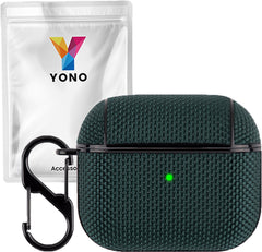 YONO Hoesje geschikt voor Apple Airpods 3 - Nylon Hard Case met Clip - Donkergroen