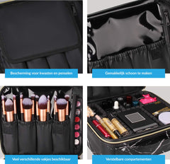 YONO Beautycase Marmer Design - Make Up Koffer Dames – Makeup Organizer – Tas voor Cosmetica – Reis Toilettas – Zwart