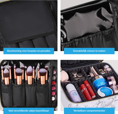 YONO Beautycase Marmer Design - Make Up Koffer Dames – Makeup Organizer – Tas voor Cosmetica – Reis Toilettas – Wit