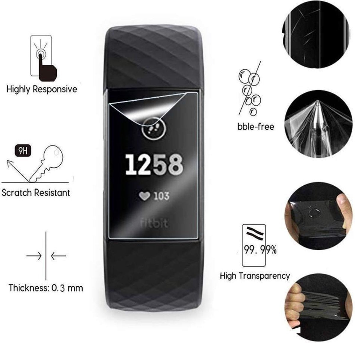 Screenprotectors Set geschikt voor de Fitbit Charge 3 - 3 stuks