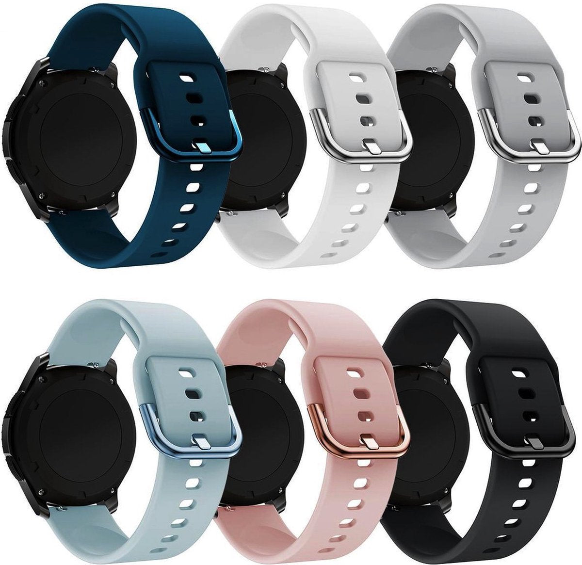 YONO Siliconen Smartwatch Bandjes 20mm - Horlogebandje geschikt voor Samsung Galaxy Watch 7 / 6 / 5 / Pro / 4 / 3 / Active 2 - Polar Ignite / Unite – Huawei - 6 Pack