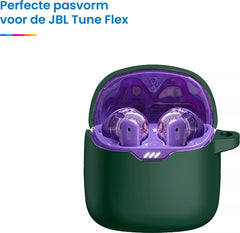 YONO Soft Case geschikt voor JBL Tune Flex - Siliconen Hoesje met Clip - Donkergroen