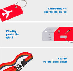 YONO Kofferriem met Kofferlabel - 2 Kofferband en 2 Bagagelabel - Dubbele Bagage Riem Verstelbaar - 4 Pack - Regenboog