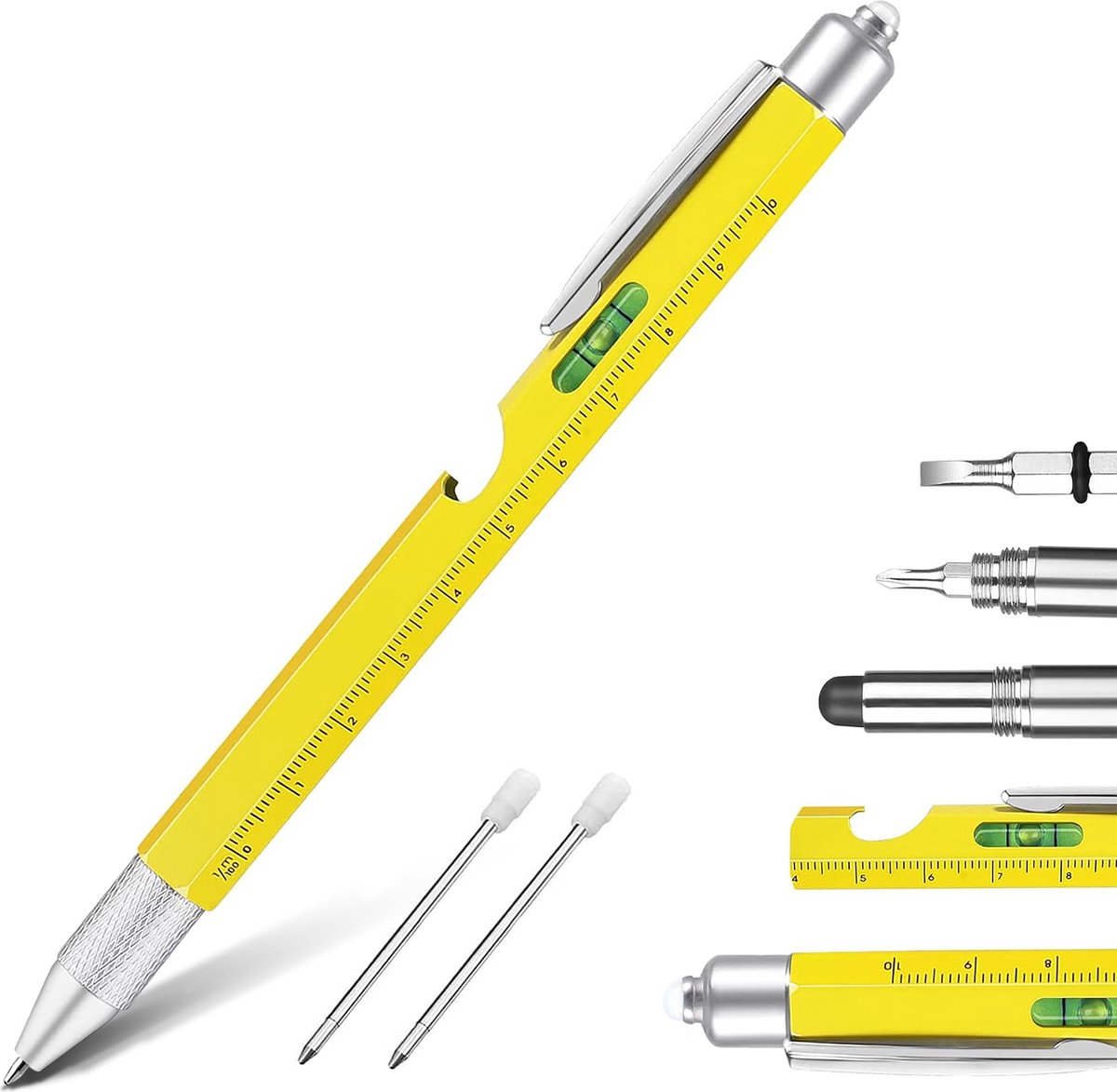 YONO Multitool Pen - Liniaal - Waterpas - Schroevendraaier - Zaklamp - Opener - Stylus - 9in1