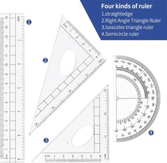 YONO Wiskunde School Set 10in1 - Passer / Geodriehoek / Liniaal / Potlood - Schoolspullen Middelbare - Donkerblauw