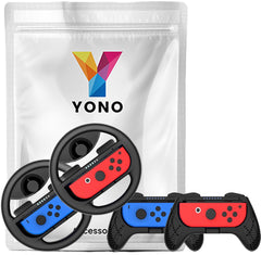 YONO Accessoires Grip Set geschikt voor Nintendo Switch Joy Con - Stuur en Controller Houder - Zwart