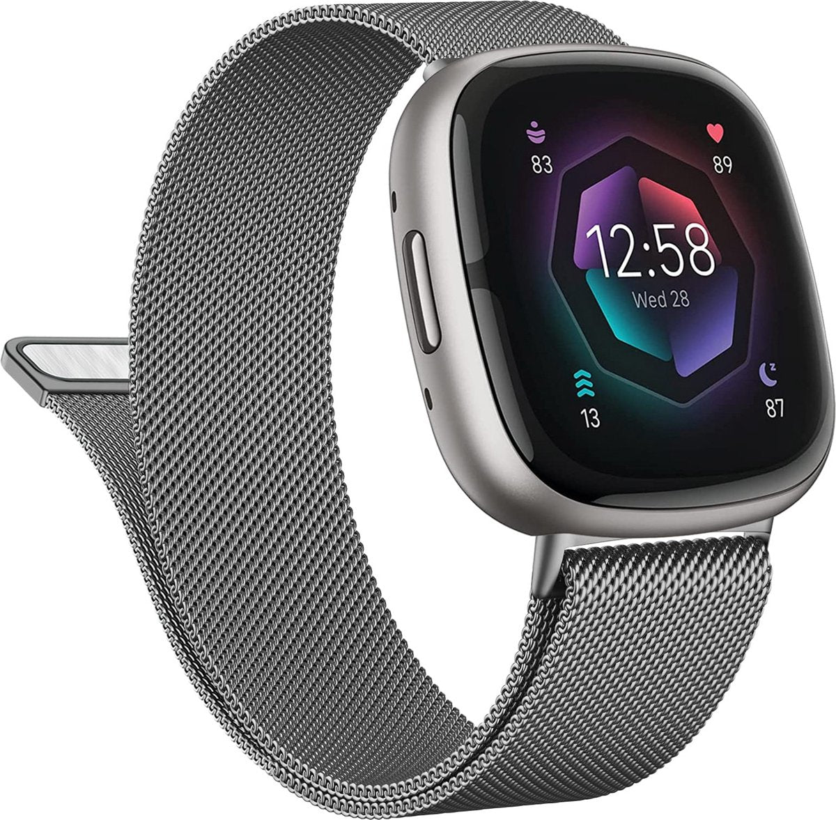 YONO Milanees Bandje geschikt voor Fitbit Versa 4 / Sense 2 – Grijs – Large