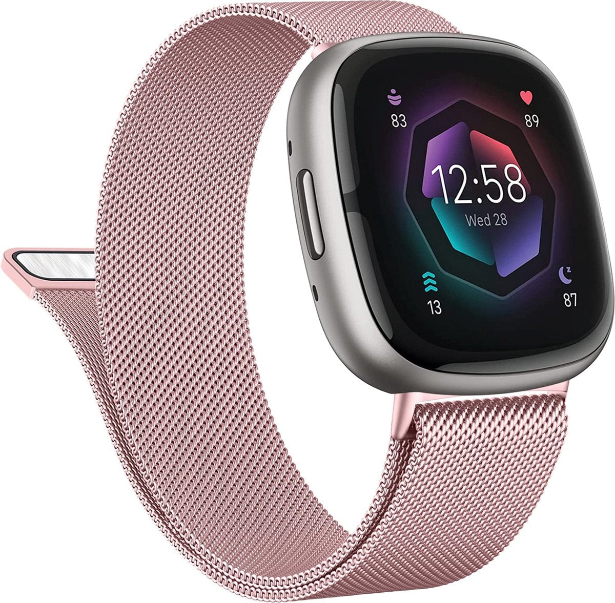 YONO Milanees Bandje geschikt voor Fitbit Versa 4 / Sense 2 – Roze – Small