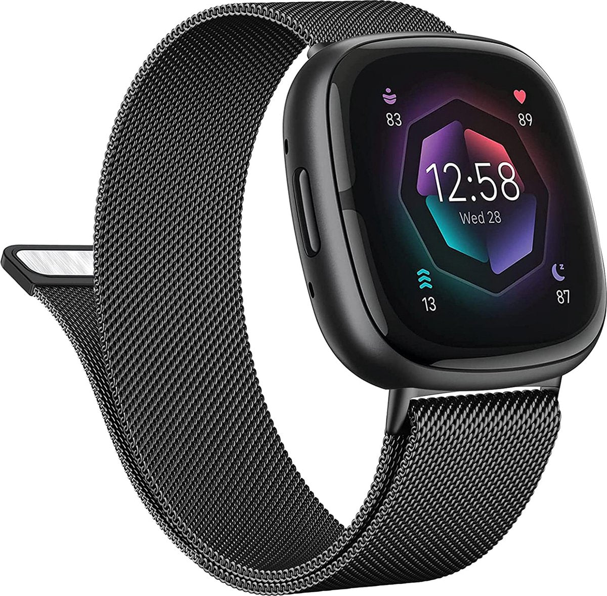 YONO Milanees Bandje geschikt voor Fitbit Versa 4 / Sense 2 – Zwart – Small