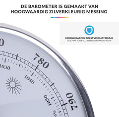 Luxe Barometer Weerstation met Thermometer Hygrometer Messing Zilverkleurig – Voor Binnen en Buiten