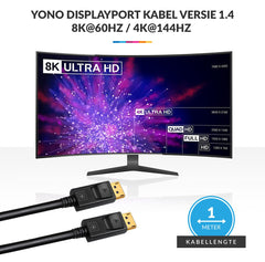 YONO Premium Displayport Kabel 1.4 - 1 Meter