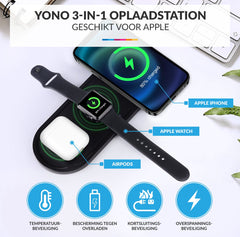 YONO Oplaadstation geschikt voor Apple - Draadloze Oplader iPhone / Airpods / iWatch - Docking Station met Wireless Charger - Zwart