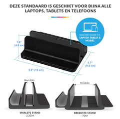 YONO Aluminium Laptop Houder Verticaal – Verticale Standaard voor Bureau – Tablet - Telefoon - Zwart