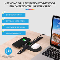 YONO Oplaadstation geschikt voor Apple - Draadloze Oplader iPhone / Airpods / iWatch - Docking Station met Wireless Charger - Zwart