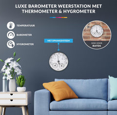 Luxe Barometer Weerstation met Thermometer Hygrometer Messing Zilverkleurig – Voor Binnen en Buiten