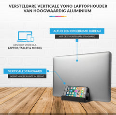 YONO Aluminium Laptop Houder Verticaal – Verticale Standaard voor Bureau – Tablet - Telefoon - Zwart