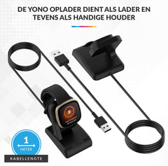 YONO Oplader Dock geschikt voor Fitbit Versa 3 / 4 / Sense - Oplaadkabel – Stand – Zwart