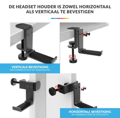 YONO Headset Houder Bureau Uitklapbaar - Koptelefoon Haak - Hoofdtelefoon Hanger - Aluminium - Zwart