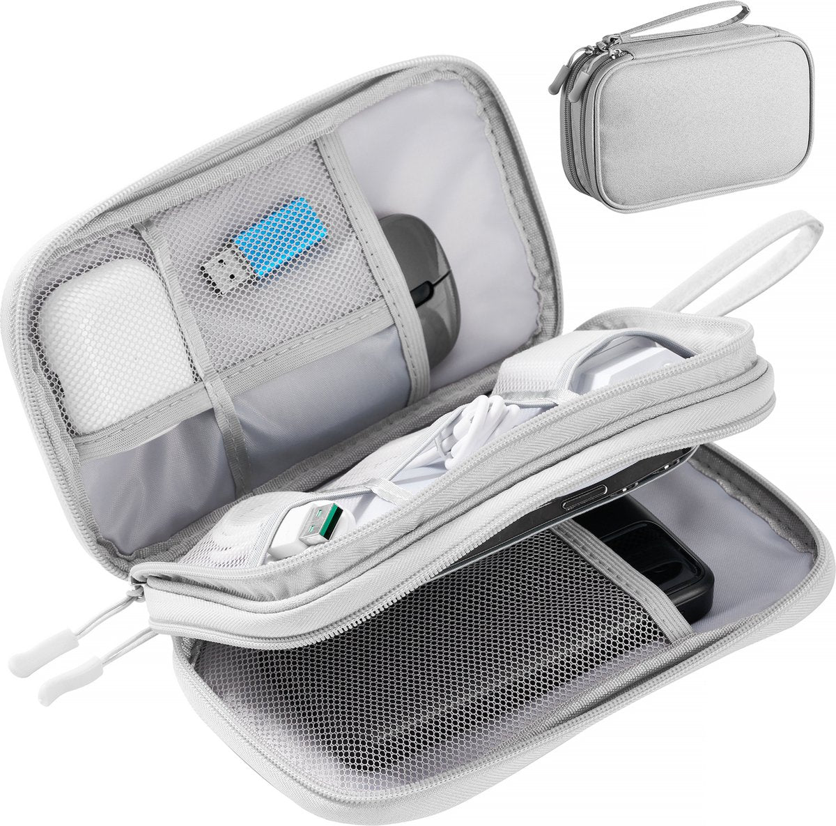 YONO Kabel Organiser Tas Small - Compacte Kabeltas - Opbergtas voor Elektronica en Accessoires - Etui Organizer Case - Lichtgrijs