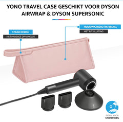 YONO Travel Case geschikt voor Dyson Airwrap Styler & Dyson Supersonic Föhn - Opbergtasje Stijltang - Reistas - Etui Organizer - Lichtroze