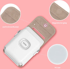 YONO Case geschikt voor Fujifilm Instax Mini Link 2 - Leren Hoesje met Draagriem - Tasje - Beschermhoes - Wit
