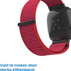 YONO Nylon Velcro Bandje geschikt voor Fitbit Versa 4 / Sense 2 - Rood