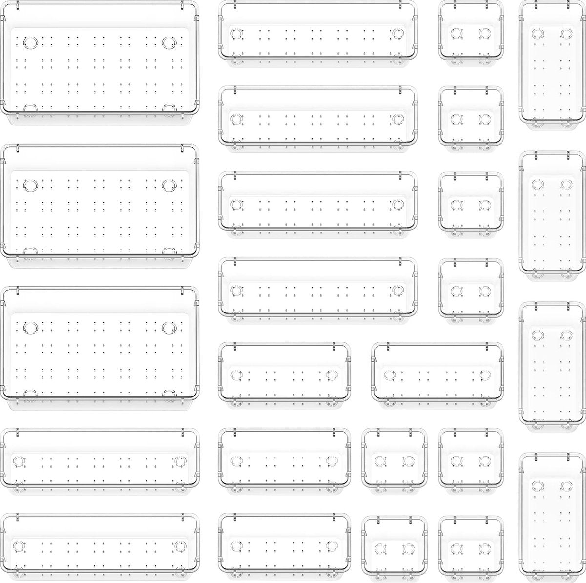 YONO Lade Organizer Bakjes - Opbergsysteem Verdeler Multifunctioneel - Keuken - Make Up Lades - Badkamer - Bureau - Gereedschap - Transparant - 25 stuks
