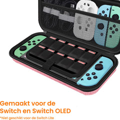 YONO Glitter Case geschikt voor Nintendo Switch / Switch OLED - Opbergtasje Hoesje - Beschermhoes - Rose
