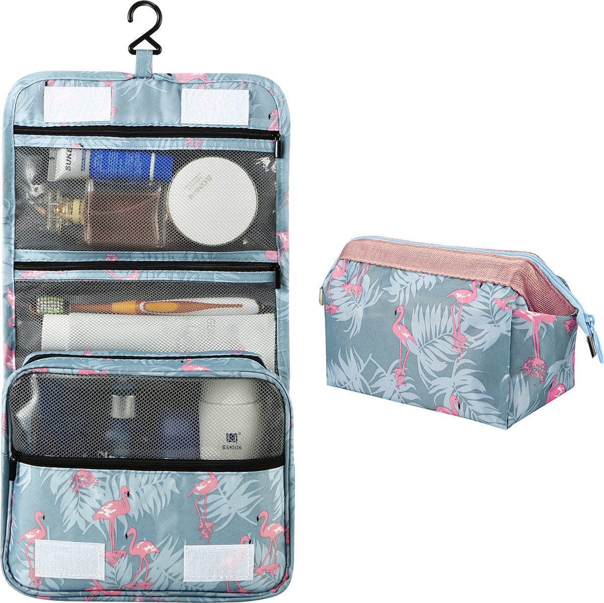 YONO Reis Toilettas en Etui met Ophang Haak voor Toiletartikelen – Travel Organizer – Cosmetica Tas – Flamingo